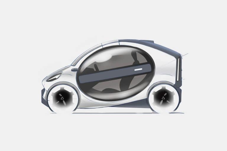 An image of een electric car concept of the futur for new product development in innovation